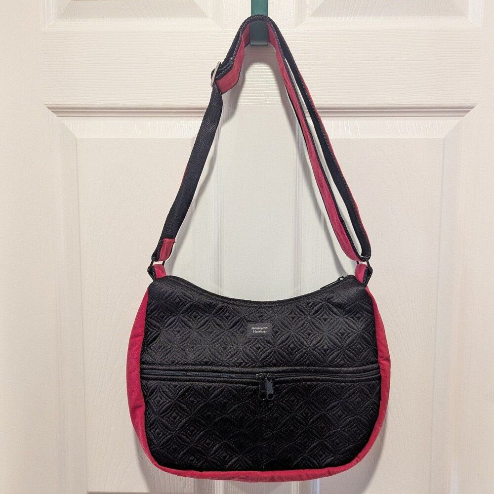 Vintage Madison Handbag‎ Handmade Black and Pink Crossbody Bag